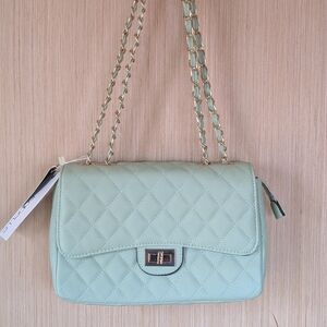 Mint Clutch With Adjustable Crossbody Straps.